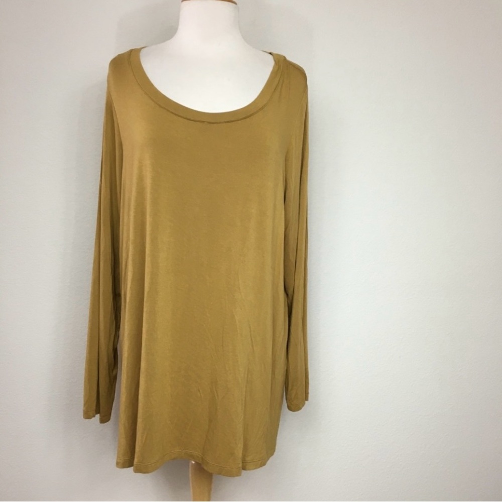 LOGO by Lori Goldstein Golden Mustard Scoop Stretch Long Sleeve Tunic Size 2X